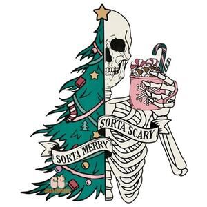 Sorta Merry Sorta Scary Wood Skeleton Christmas Tree Halloween Ornament